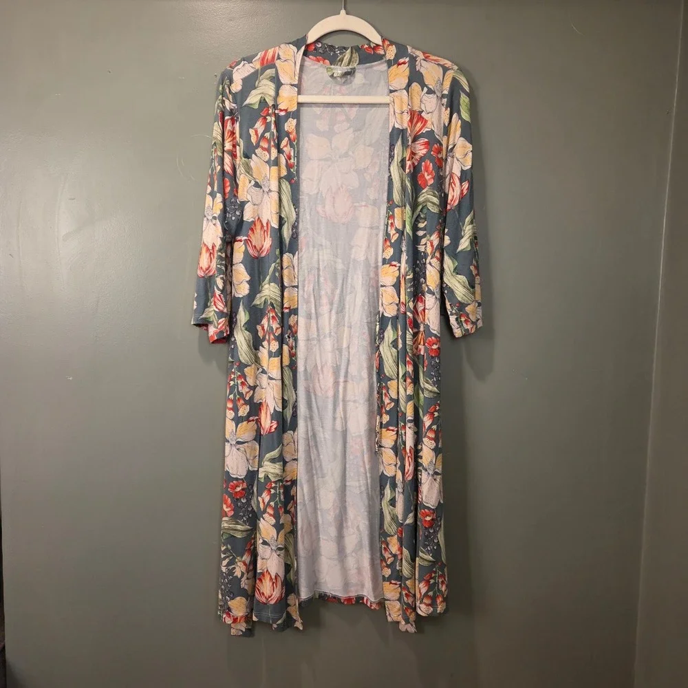 Milkmaid Goods Women's Floral Print Robe Size M Green Multi - Picture 2 of 11